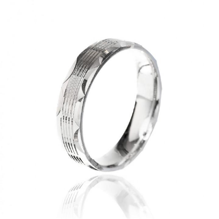 Alianza Plata Alianza Tallada Y Rodiada 5 Mm - Joyería Ora Madrid