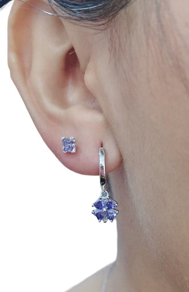 Aros Plata Con Circonita Zafiro 2 Cm - Joyería Ora Madrid