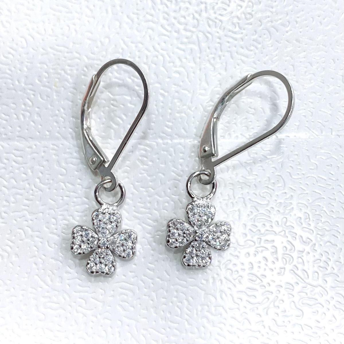 Aros Plata Trebol Con Circonitas 2 Cm - Joyería Ora Madrid