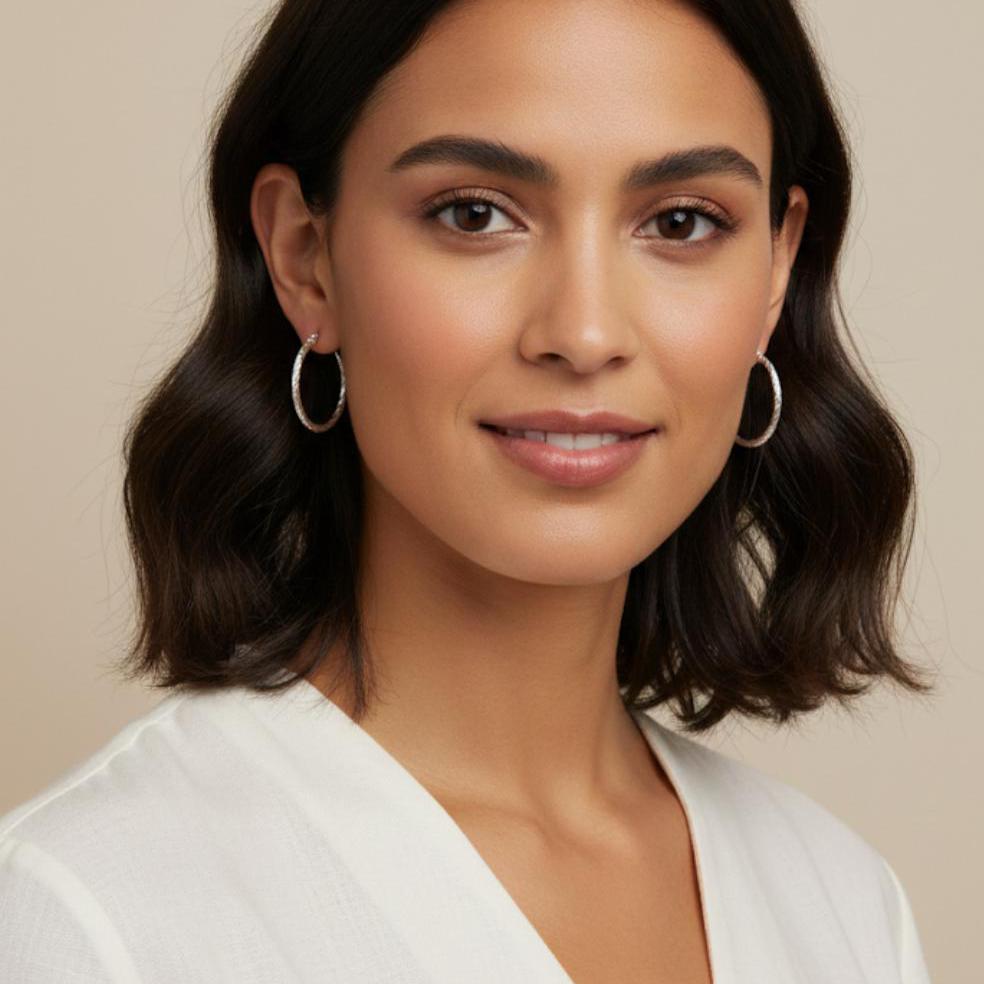 Aros  Plata Rizados 30 Mm - Joyería Ora Madrid