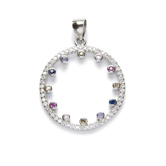 Collar Plata Circulo Con Circonitas De Colores 3 Cm - Joyería Ora Madrid