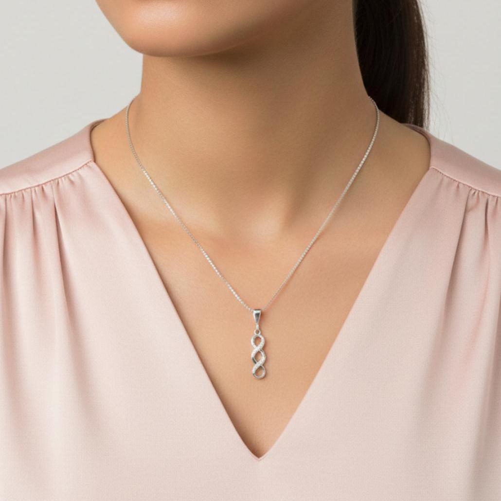 Collar Plata Infinito Doble Con Circonitas 25 Mm - Joyería Ora Madrid