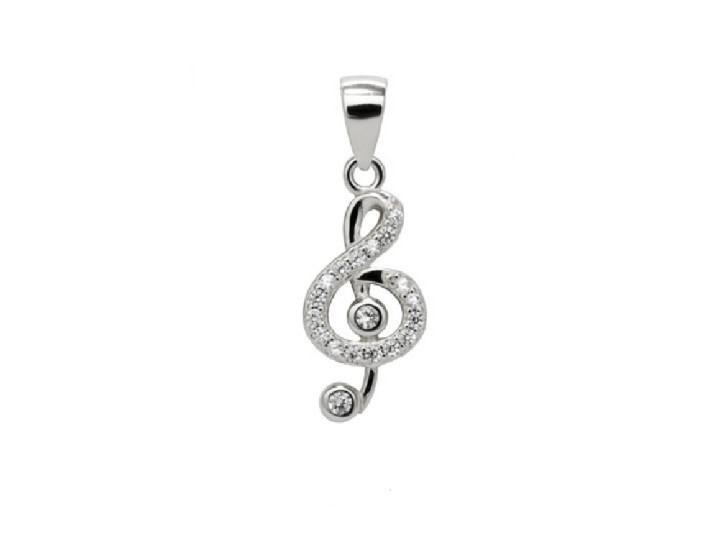 Colgante Plata Nota Musical Con Circonitas 20 Mm - Joyería Ora Madrid