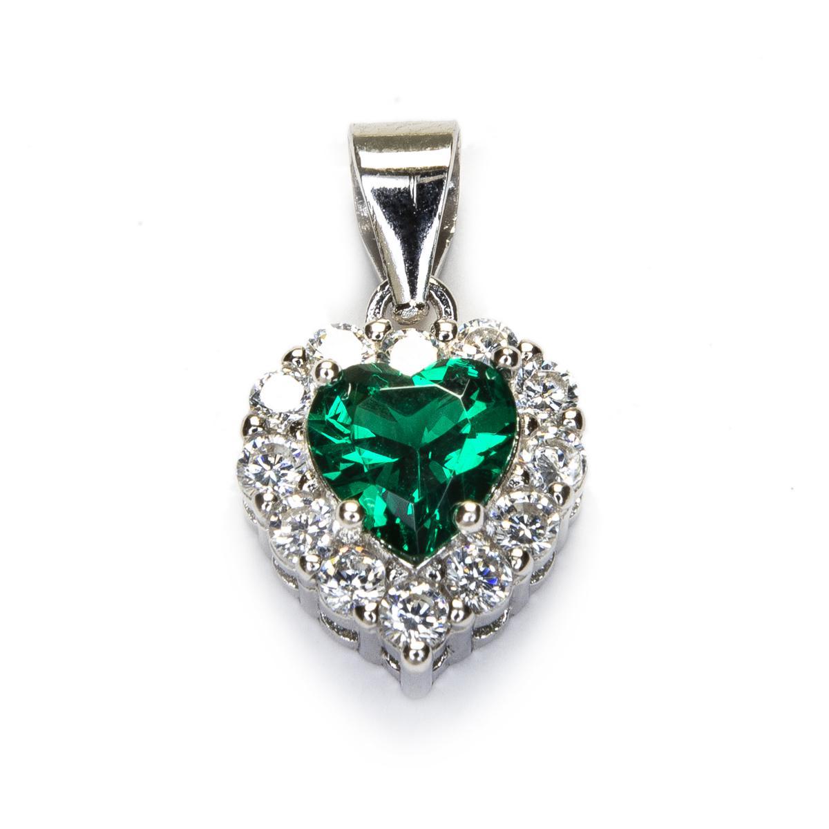 Colgante Plata Corazon Piedra Verde 13 Mm - Joyería Ora Madrid