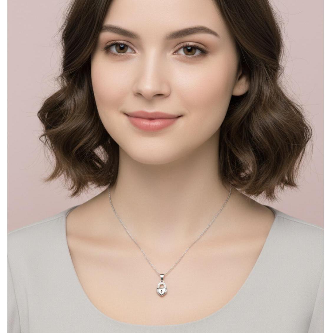 Collar Plata Corazon De Candado 2 Cm - Joyería Ora Madrid