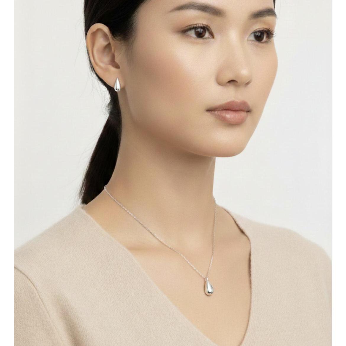 Conjunto Plata Gota Plana Lisa - Joyería Ora Madrid