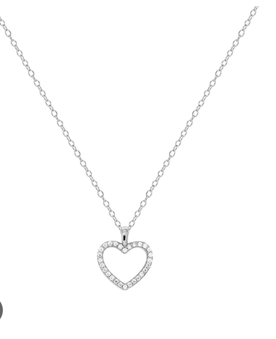 Collar Plata Corazon Con Circonitas 15 Mm - Joyería Ora Madrid