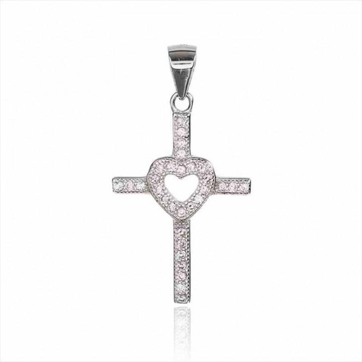 Cruz Plata Corazon Con Circonitas 24 Mm 1 - Joyería Ora Madrid