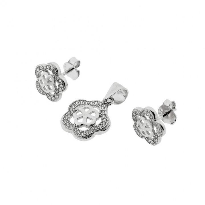 Conjunto Plata Flor Pendientes 10 Mm - Joyería Ora Madrid