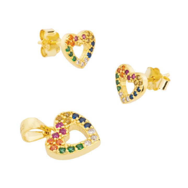 Conjunto Plata Corazon Multicolor - Joyería Ora Madrid