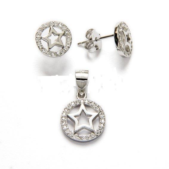 Conjunto Plata Circulo Con Circonitas - Joyería Ora Madrid