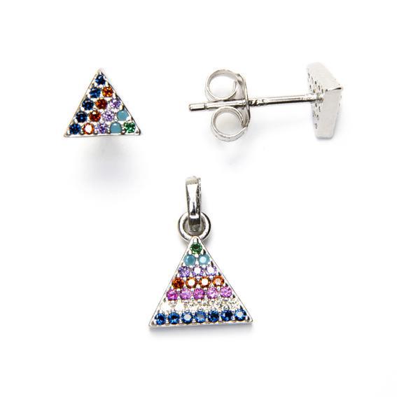 Conjunto Plata Triangulo Multicolor - Joyería Ora Madrid