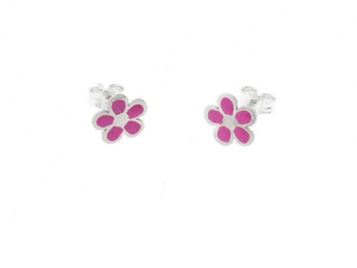 Pendientes Plata Flor Esmalte Cierre Presion 6 Mm - Joyería Ora Madrid