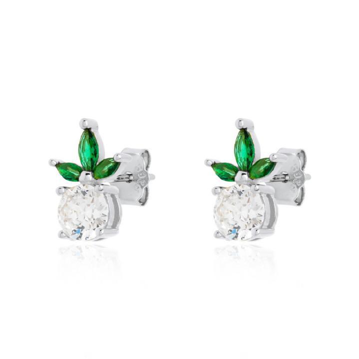 Pendientes Plata Piedra Verde Y Circonitas - Joyería Ora Madrid