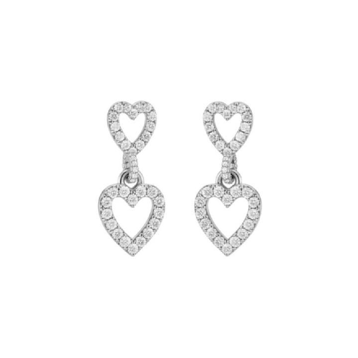 Pendientes Plata Corazon Doble Con Circonitas - Joyería Ora Madrid