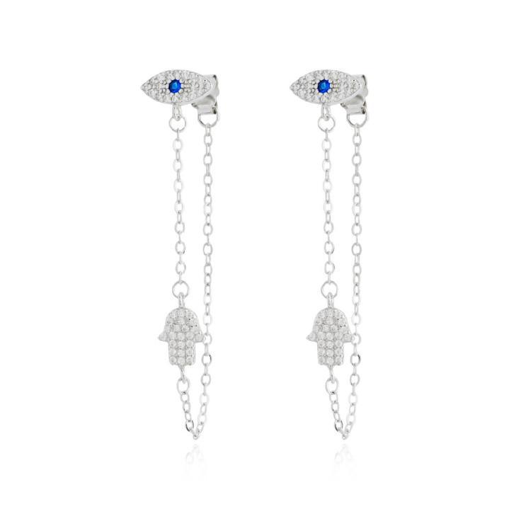 Pendientes Plata Ojo Turco Y Mano De Fatima 5Cm - Joyería Ora Madrid