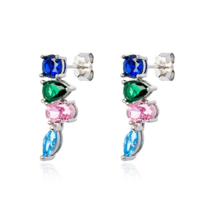 Pendientes Plata Con Circonitas De Colores 2 Cm - Joyería Ora Madrid