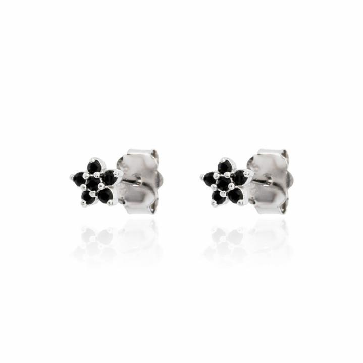 Pendientes  Plata Flor Mini Circonitas Negras, 5 Mm - Joyería Ora Madrid