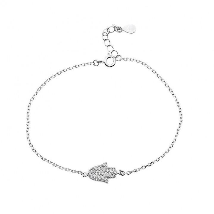 Pulsera Plata Mano De Fatima Con Circonitas 17 + 3 Cm - Joyería Ora Madrid