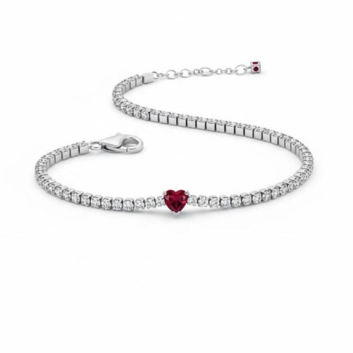 Pulsera Plata Corazon Rubi Con Circonitas 19 Cm - Joyería Ora Madrid