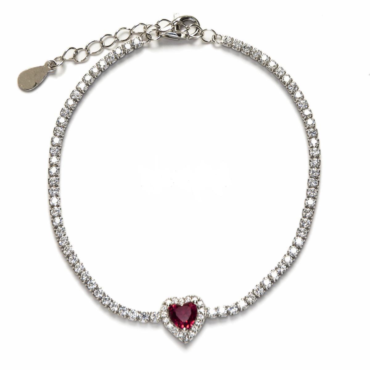 Pulsera Plata Corazon Circonitas 19 Cm - Joyería Ora Madrid