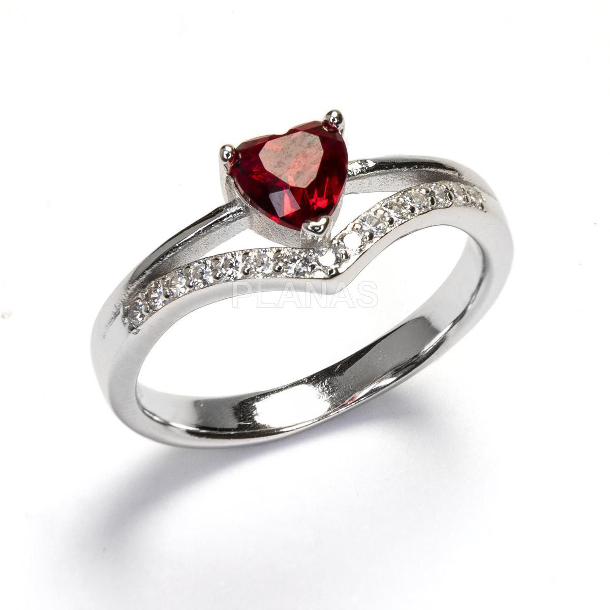 Sortija Plata Corazon Rubi Con Circonitas - Joyería Ora Madrid