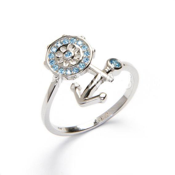 Sortija Plata Timón Y Ancla Con Circonitas - Joyería Ora Madrid