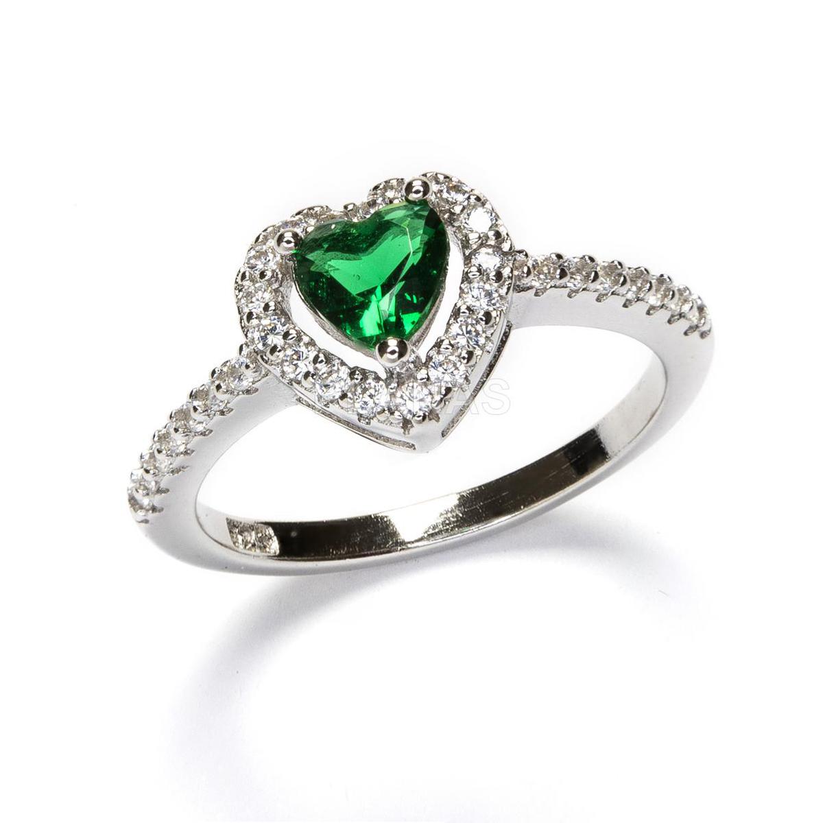 Anillo Plata Corazon Esmeralda Con Circonitas - Joyería Ora Madrid