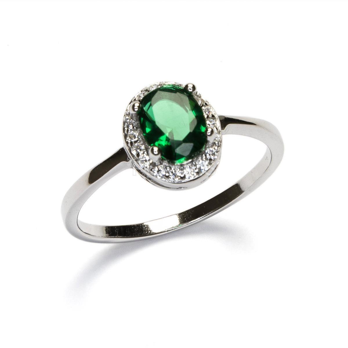 Anillo Plata Esmeralda Con Circonitas - Joyería Ora Madrid