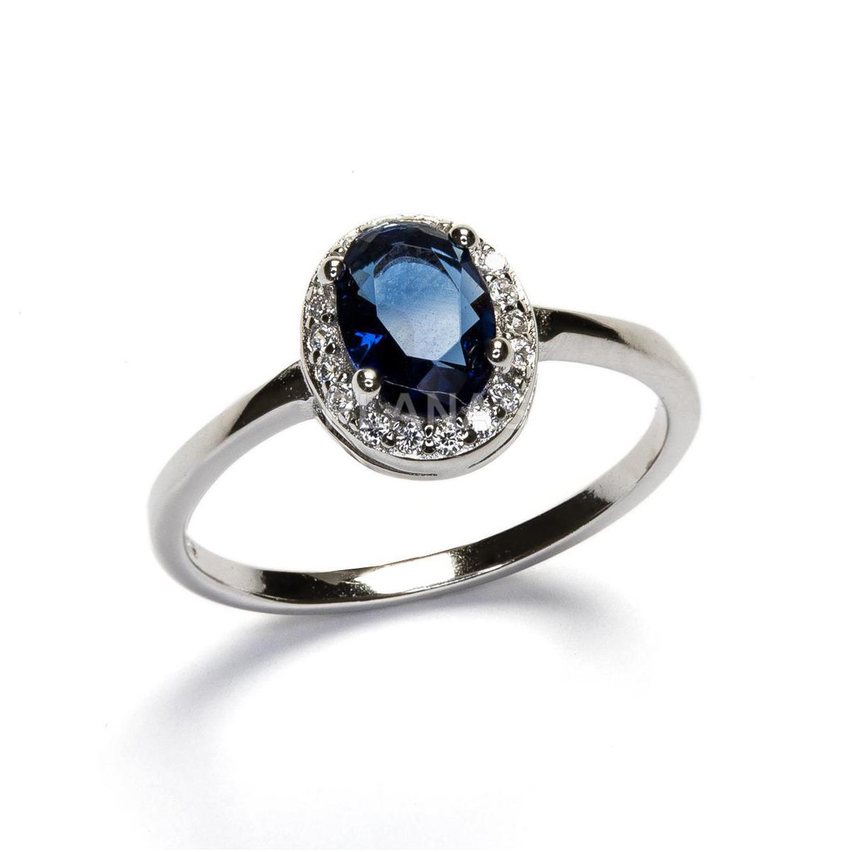 Anillo Plata Zafiro Con Circonitas - Joyería Ora Madrid
