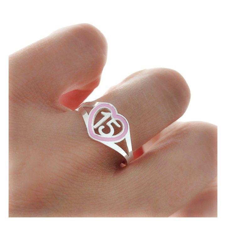 Sortija Plata Corazon # 15 Con Esmalte Rosa - Joyería Ora Madrid